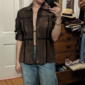 Crochet And Suede Chocolate Brown Jacket